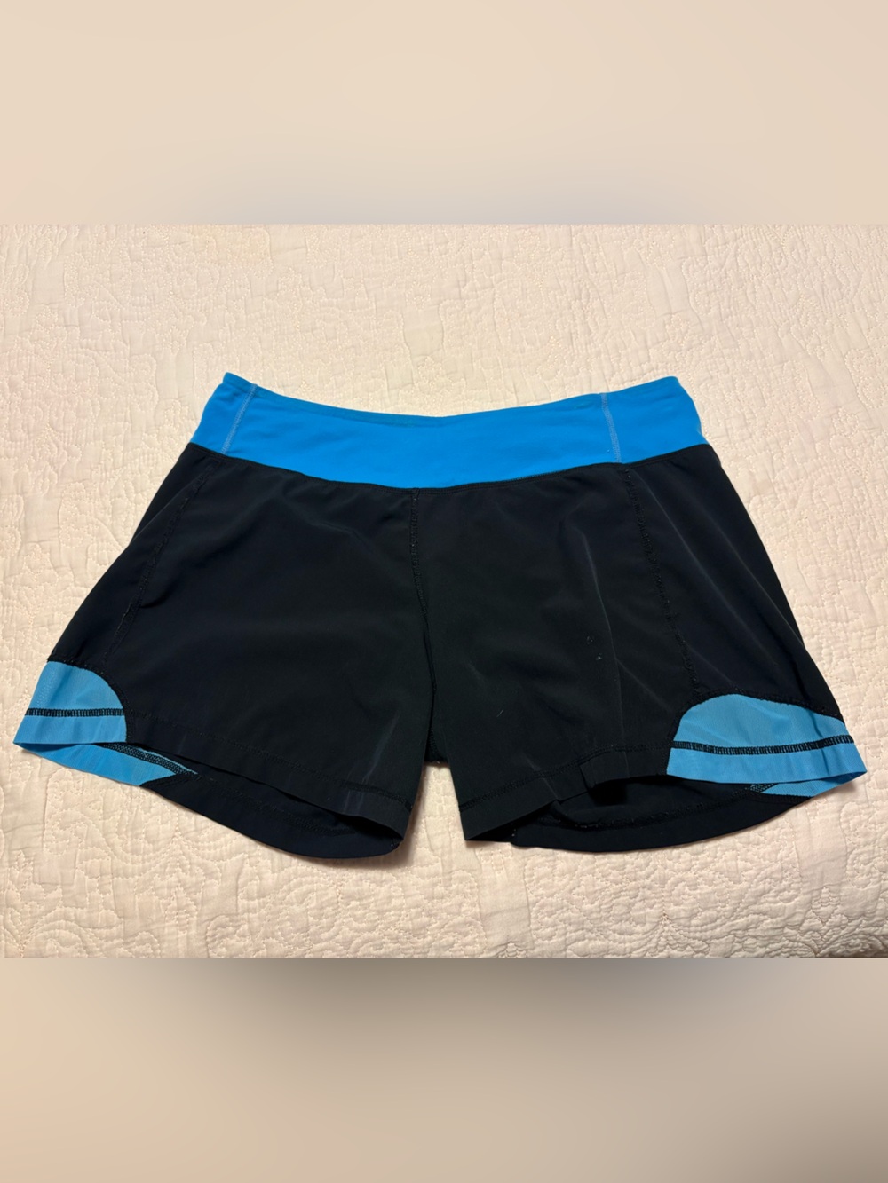 lululemon athletica Black Shorts with Bright Blue Waistband